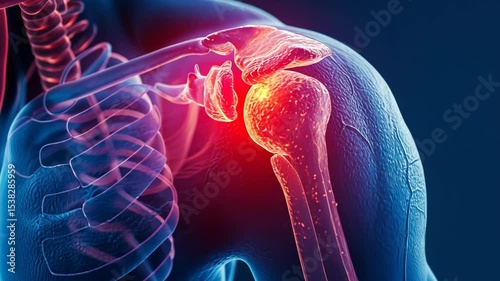 3d rendered model of human shoulder joint and arm showing bones and anatomical structure concept of orthopedic education, medical visualization, healthcare training
