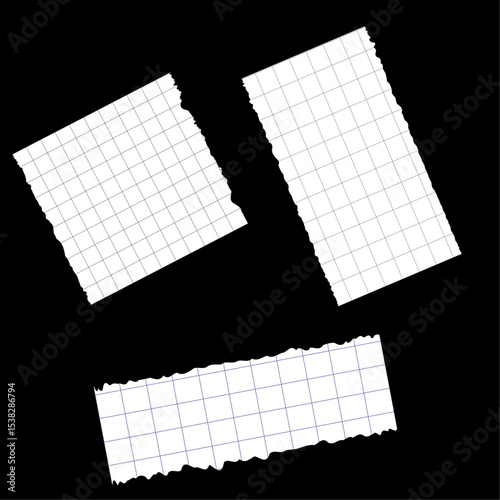 Torn out paper pieces on black background