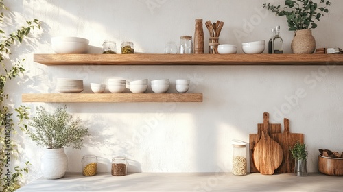 Wallpaper Mural Contemporary kitchen shelf with organic decor Torontodigital.ca