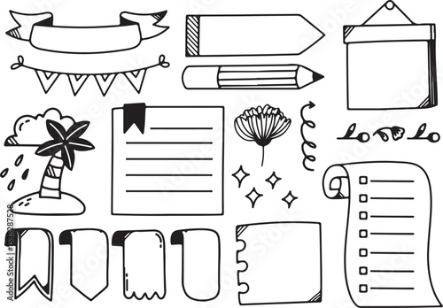 Direction Arrow and Note Doodle Set, Hand Drawn Black and White Navigation Icons, Message Sketch Vector Design, 