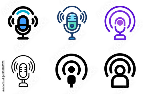Podcast Icon Audio Broadcast Media Episode Symbol Set