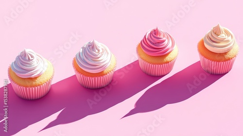 Cupcakes on bright background with shadow.