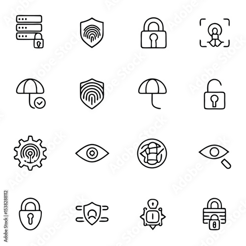 Various abstract line drawings including network security, data privacy, and identification emerge