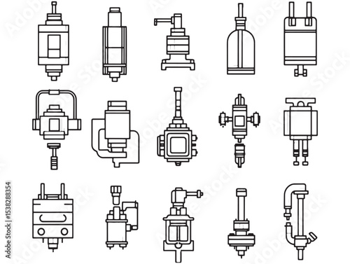 Line art vector of precise injection pump machinery design 