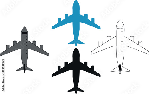 Airplane Vector Icon Set | Silhouette, Outline & Color Versions | Aviation Travel Symbols A versatile airplane vector icon set featuring color, outline, and silhouette styles. Perfect for travel 