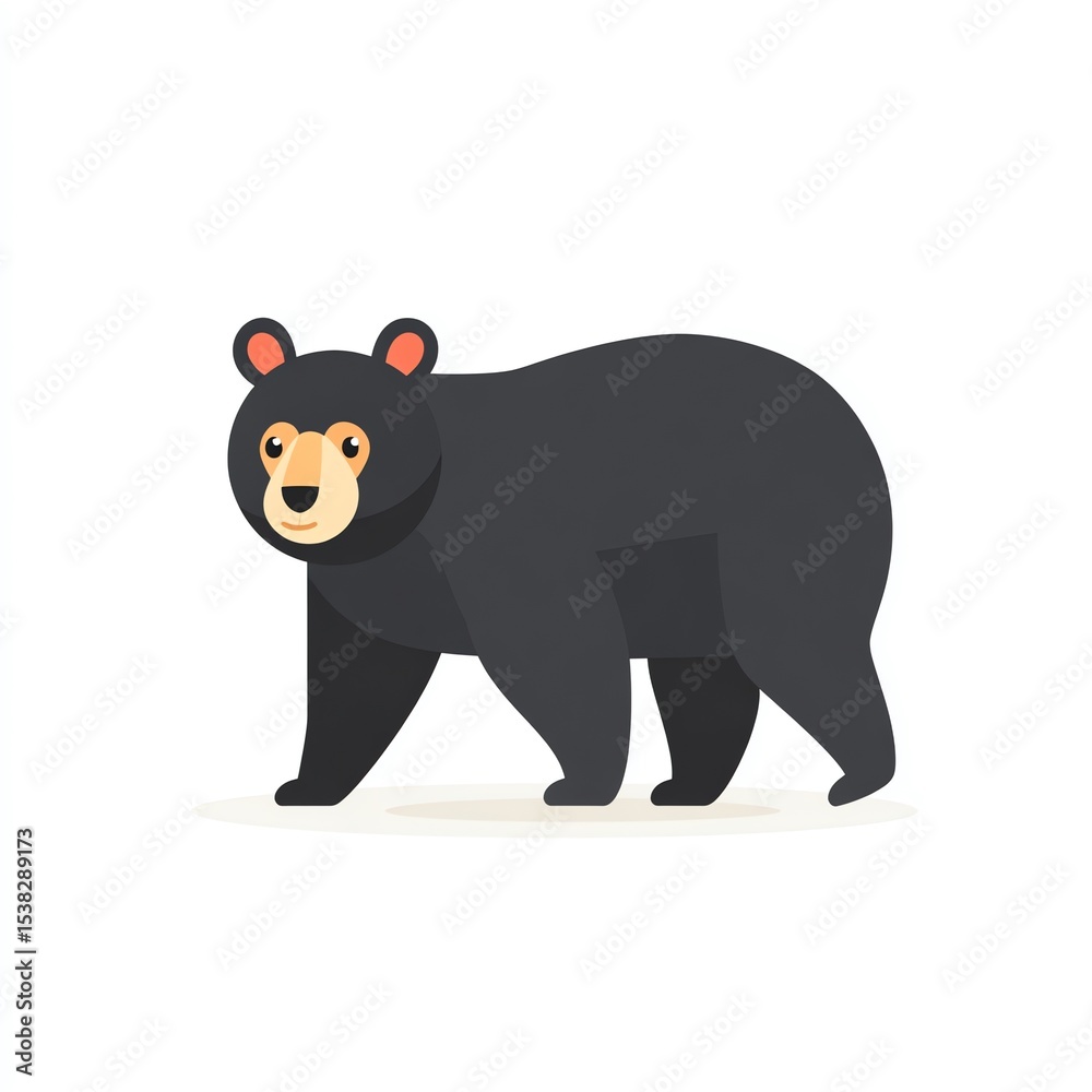 Fototapeta premium Majestic Black Bear Strolling Serene, Minimalist Illustration of Wildlife in Nature