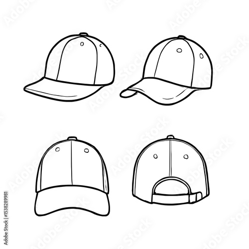 Set of Baseball Hat Line Icons Vector Illustration with Outline Logo Design