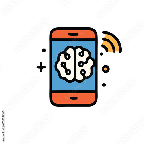 Smartphone with brain connecting to wifi  perfect for technology or mental health concepts in marketing, advertising, and design.