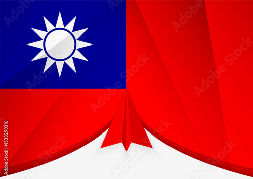 Taiwan Flag with Abstract Paper Airplane Design, National Flag in a geometric folded paper style.