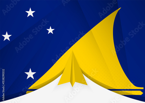 Tokelau Flag with Abstract Paper Airplane Design, National Flag in a geometric folded paper style.