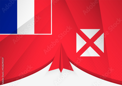 Wallis and Futuna Flag with Abstract Paper Airplane Design, National Flag in a geometric folded paper style.
