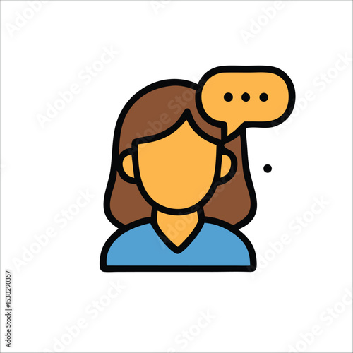 Faceless woman with thought bubble suitable for mental health, therapy, counseling, psychology, brainstorming, decisionmaking, creativity, and communication concepts.