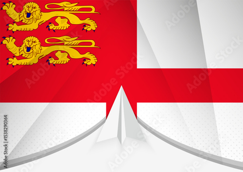 Sark Flag with Abstract Paper Airplane Design, National Flag in a geometric folded paper style.