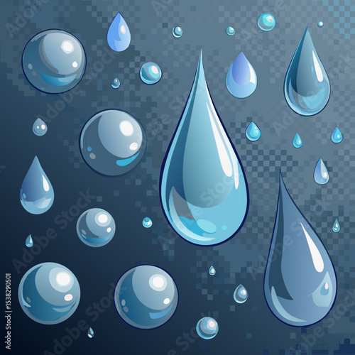 Water Droplets and Spheres on a Transparent Background Clean and Refreshing Vector Art.