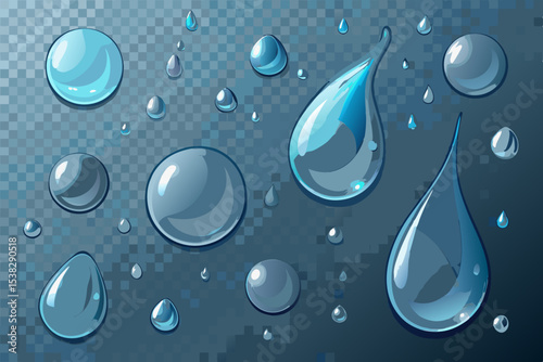 Water Drops and Spheres on a Transparent Background Vector Illustration