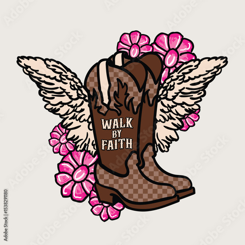 Walk by Faith Winged Boot Christian Graphic