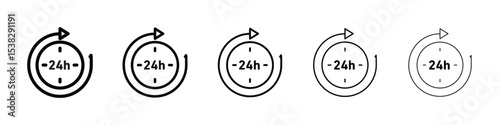 24 Hrs icons in black stroke designs on white background
