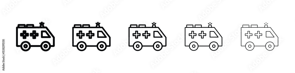 Fototapeta premium Ambulance icons in black stroke designs on white background