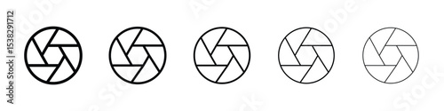 Aperture icons in black stroke designs on white background
