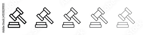 Auction icons in black stroke designs on white background