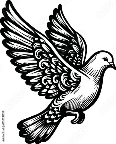 flying dove bird animal.line art vector illustration template design