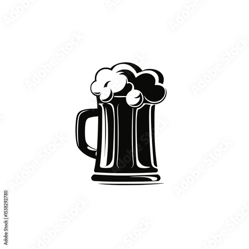 Vintage Beer Mug Icon with Foam Top, Stylized black beer mug illustration with overflowing foam, perfect for bar logos, pub signs, or brewing and Oktoberfest themes.


