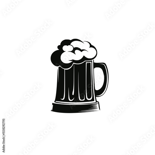 Vintage Beer Mug Icon with Foam Top, Stylized black beer mug illustration with overflowing foam, perfect for bar logos, pub signs, or brewing and Oktoberfest themes.

