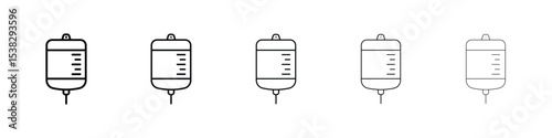Blood transfusion icons in black stroke designs on white background