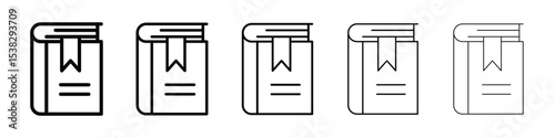 Book bookmark icons in black stroke designs on white background