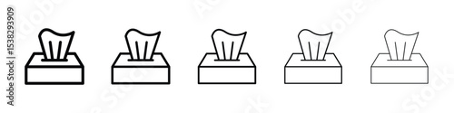 Box tissue icons in black stroke designs on white background
