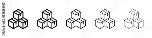 Boxes icons in black stroke designs on white background