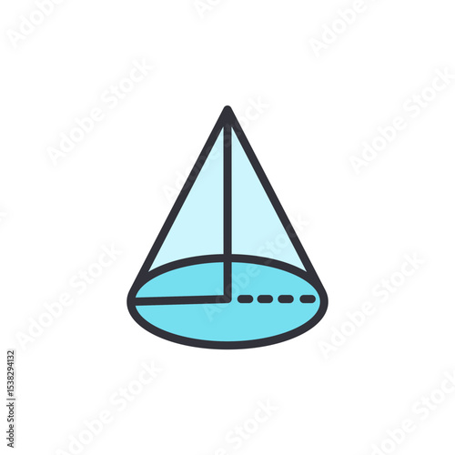 Light Blue Cone Illustrating Geometric Properties On Transparent Layout
