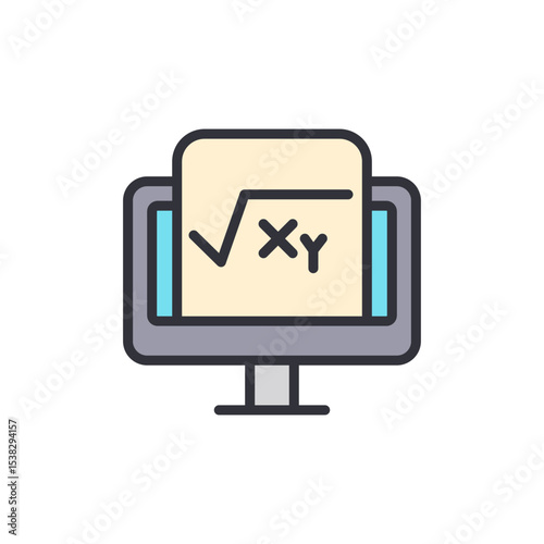 Digital Solution Of Equation Displayed On Monitor With Transparent Backdrop