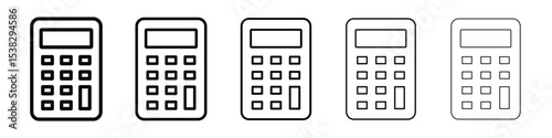 Calculator icons in black stroke designs on white background