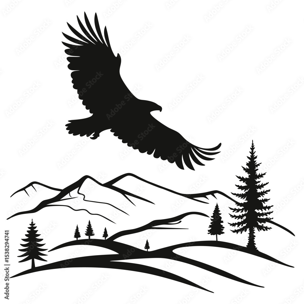 Obraz premium Flying eagle vector silhouette illustration of a wild bird with outstretched wings