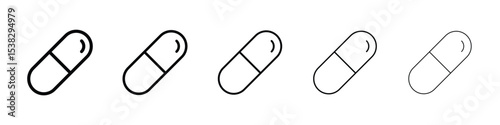 Capsules icons in black stroke designs on white background