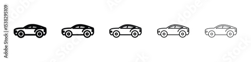 Car side view icons in black stroke designs on white background