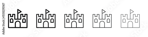 Castle icons in black stroke designs on white background