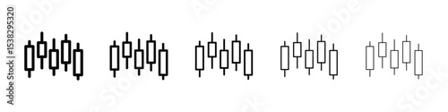 Chart candlestick icons in black stroke designs on white background