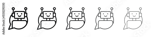 Chatbot speech bubble icons in black stroke designs on white background