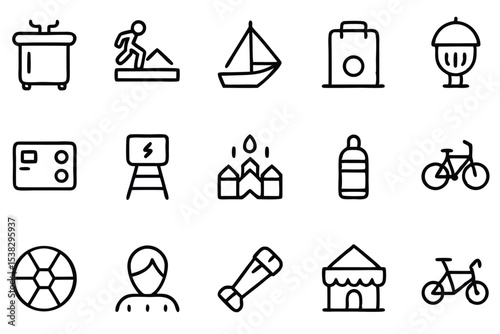 Collection of minimalist iconography representing various objects and concepts in a linear and clean style