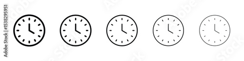 Clock icons in black stroke designs on white background