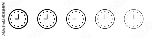 Clock nine icons in black stroke designs on white background