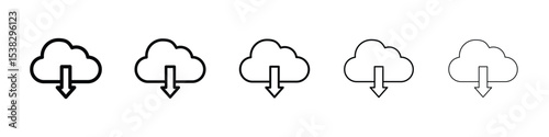 Cloud download icons in black stroke designs on white background