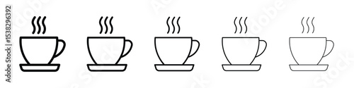 Coffee icons in black stroke designs on white background