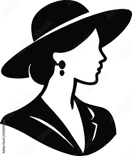 Elegant Woman in Wide-Brimmed Hat Vintage Style Silhouette Illustration
