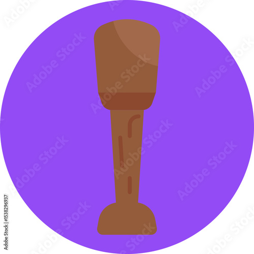 Classic pirate prosthetic leg made of wood, symbolizing a battle injury or lost limb.