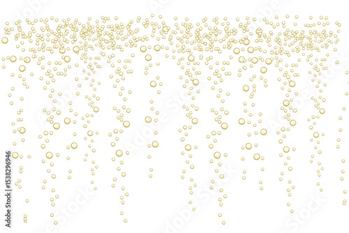 Fizzy sparkles in realistic effervescent champagne drink, soda effect, clean oxygen, beer, or gas.