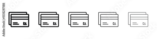 Credit card icons in black stroke designs on white background