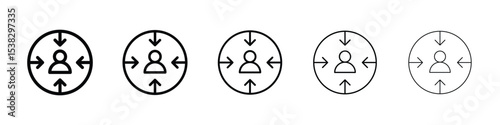 Customer centricity icons in black stroke designs on white background